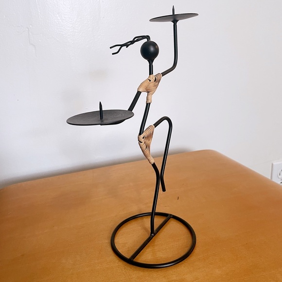Vintage Unique Rattan Metal Person Candle Holder - Picture 3 of 3